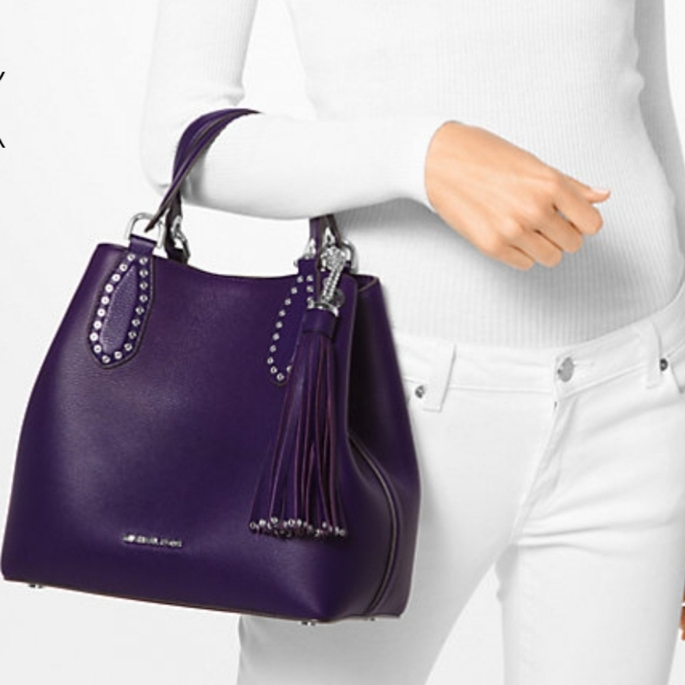 Brooklyn Medium Leather Satchel Purple